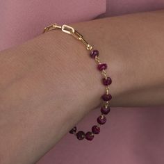 "New dainty Gold Garnet Gemstone Bracelet. A perfect gift for special occasions, or for yourself. ★1 YEAR WARRANTY★ Our products are plated with a thick layer of 14k solid gold on sterling silver (925K) silver, made with a special technique called \"vermeil\". All our jewelries are guaranteed for one year against tarnishing and deterioration. Provided that they are protected from water, soap and chemicals, they can be used for many years with their first day appearance. Our products are the best Garnet Bracelet, Birthstone Bracelet, Bracelet Gemstone, Birthstone Bracelets, Garnet Gemstone, Gemstone Bracelet, Birthstone Jewelry, Infinity Bracelet, Delicate Bracelet