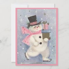 a card with a polar bear wearing a top hat and holding a gift box in its paws