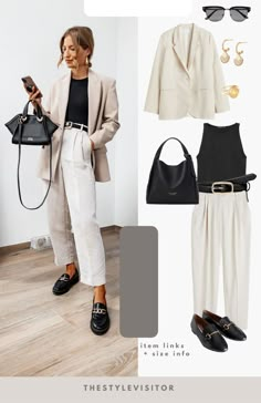 Loafers Formal Outfit Women, Office Outfit With Blazer, Day To Night Business Outfit, Work Outfit Chunky Loafers, How To Style Womens Loafers, Office Workwear Women, Chunky Loafers Office Outfit, Loafer Looks Women, Business Casual With Loafers