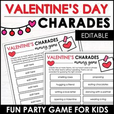 Valentine's Day Charades Party Game for Kids, Classroom Charades Holiday Miming Game - Editable - Hot Chocolate Teachables Charades Cards, Games For Kids Classroom, Charades Game, Class Family, Writing A Love Letter, Holiday Games, Fun Party Games, Partner Dance, Printable Game