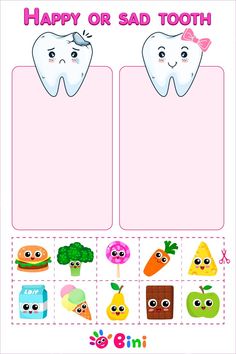 Food Activities Preschool Art, Tooth Health Kids Activities, Tooth Activities For Preschool, Tooth Printable, Happy Tooth, Preschool Activities Printable, Homeschool Preschool Activities, Activities Printable