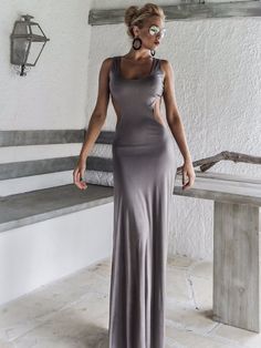 SALE 20% OFF Silver Gray Shiny With Cut Out Details Open Back Maxi Dress  - #95023 Solid Backless Elastane Dress, Solid Elastane Backless Dress, Party Dress With Cutout Back, Elastane Dress With Cutout Back For Night Out, Stretch Scoop Neck Dress, Solid Sleeveless Elastane Maxi Dress, Sleek Stretch Maxi Dress, Elegant Scoop Neck Bodycon Dress For Evenings, Sleek Stretch Elastane Maxi Dress