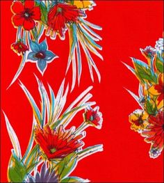 a red background with flowers on it