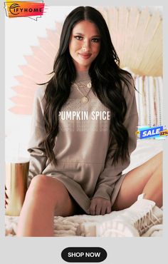 Khaki Pumpkin Spice Print Ribbed Trim Sweatshirt Dress Mug Of Coffee, Graphic Pullover, Pumpkin Sweatshirt, Relaxing Weekend, Pumpkin Sweatshirts, Sweatshirt Style, Long Crop Top, Khaki Dress, Denim Coat Jacket