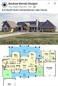 the floor plan for this house is very large and has two garages on each side