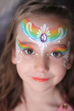 Rainbow Face Paint, Princess Face Painting, Unicorn Painting, Princess Face, Rainbow Face