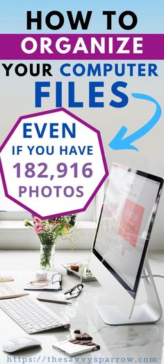 Great tips for how to organize computer files!  If you need to declutter computer files and folders and organize computer photos then read this!  Love the desktop wallpaper organizer for your laptop or computer! How To Organize Photos On Computer, Computer File Organization, Computer Organization Ideas, Computer Organization Desktop, Computer Desktop Organization, Desktop Makeover