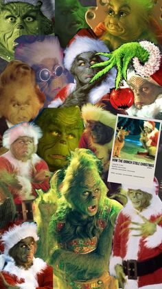 a collage of photos with santa claus and other characters