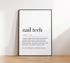 Nail Tech, Nail Tech Definition Print, Printable Wall Art, Nail Tech Gifts, Nail Salon Wall Decor, Quote Print - This listing is for a greeting card or print only. The frame is not included. (but please ask us! we sell frames separately)Art prints are industry standard sizes suitable for framing. - Gift note available free of charge  - The artwork is professionally printed on premium acid-free smooth finish cardstock. - Prints are packed in resealable cellophane sleeves with white cardboard backing. - Materials: Paper, High-Quality Glossy Poster Paper PLEASE KINDLY NOTE: * The photo frame is not included. we sell frames separately please let us know if you want to add frame to your order! * The artwork is for non-commercial use only. If you want to change the size, colors, printing directi Nail Tech Poster Ideas, Nail Tech Sayings, Gifts For Nail Techs, Nail Salon Wall Decor, Nail Tech Room Ideas, Salon Wall Decor, Nail Tech Quotes, Tech Room, Wall Nails