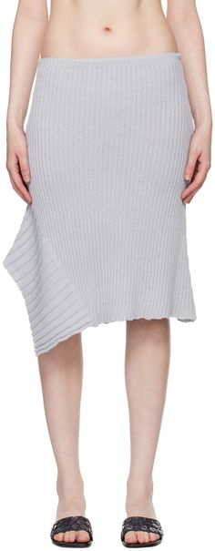 Rib knit organic cotton-blend skirt. · Asymmetric construction · Slit at side seam Supplier color: Light blue Paloma Wool, Color Light Blue, Mid Length Skirts, Paloma, Color Light, Rib Knit, Apparel Accessories, Womens Bottoms, Midi Skirt