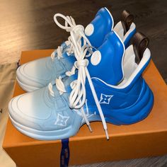 Blue & White Ombr Louis Vuitton Sneakers Gently Worn 3 Times Almost Like New. Louis Vuitton Trainers, Louis Vuitton Sneakers, White Ombre, Louis Vuitton Shoes, Womens Shoes Sneakers, Like New, Shoes Sneakers, Blue And White, Louis Vuitton