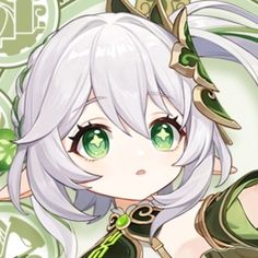 an anime character with white hair and green eyes