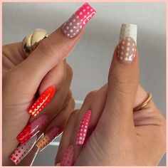 Kylie Nails, Kylie Jenner Nails, Baddie Nails, Polka Dot Nails, Dots Nails, Long Acrylic