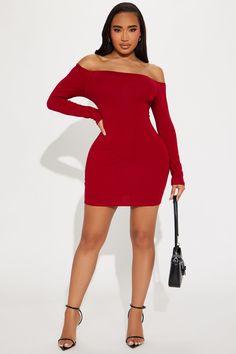 Available In Mocha, Heather Grey, Black, And Red. Ribbed Mini Dress Long Sleeves Off Shoulder Neckline Stretch Self: 93% Rayon 7% Spandex Imported | My Go To Off Shoulder Mini Dress in Red size 1X by Fashion Nova Off Shoulder Mini Dress, Dress Long Sleeves, Ribbed Mini Dress, Hack Tool, Red Mini Dress, Matching Dresses, Fashion Styles, Red Fashion, Dress Long