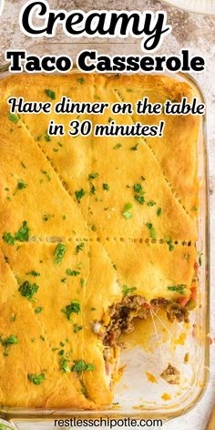 Taco casserole with a serving removed. Crescent Roll Burrito Bake, Cresant Rolls Meals, Cresent Roll Taco Casserole, Pillsbury Crescent Taco Bake, Taco Casserole Crescent Rolls, Crescent Roll Enchiladas, Pillsbury Taco Bake, Taco Crescent Roll Recipes, Taco Cresent Rolls