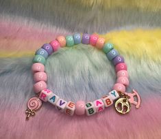 Cute Kandi Bracelets in pastel colors for keeping or trading at festivals and raves! Rave Beads Bracelets, Cute Kandi Bracelets, Candy Bracelet Ideas, Rave Candies, Rave Candy Bracelets Ideas, Rave Bracelets Ideas, Rave Gifts, Rave Kandi Bracelets Ideas, Kandi Phrases