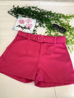 short alfaiataria com cinto removivel bolsos laterais e ziper invisivel Pink Casual     Perna reta   Women Clothing, size features are:Bust: ,Length: ,Sleeve Length: Pink Collar, Pink Collars, Women Clothing, Womens Bottoms, Womens Shorts, Collar, Clothes For Women, Pink, Clothes