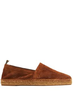 brown calf suede mesh design square toe slip-on style pull-tab at the heel braided raffia sole Suede Slip-on Espadrilles With Woven Sole, Suede Espadrilles With Woven Sole And Slip-on Fit, Slip-on Suede Espadrilles With Woven Sole, Suede Slip-ons With Woven Sole For Spring, Brown Espadrilles With Textured Sole, Suede Espadrilles With Woven Sole And Closed Toe, Brown Suede Slip-ons For Spring, Brown Slip-on Espadrilles With Woven Sole, Brown Closed Toe Espadrilles With Textured Sole