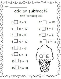 an ice cream cone worksheet for addition and subtraction with two numbers