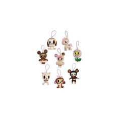 six small animal ornament hanging from a string