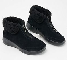 An absolute delight for your cold weather wardrobe, these suede ankle boots up the cozy factor with soft sherpa lining. From Skechers. Casual Boots With Plush Lining For Cold Weather, Comfortable Shearling Boots For Winter, Casual Insulated Shearling Boots, Casual Boots With Faux Fur Trim And Shearling, Casual Boots With Faux Fur Trim In Shearling, Casual Winter Booties With Plush Lining, Casual Winter Boots With Suede Lining, Casual Ankle Boots With Faux Fur Lining, Casual Boots With Faux Fur Trim