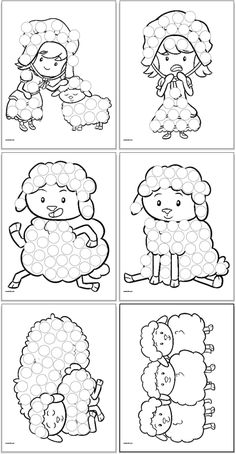 four different pictures of sheeps with their names in black and white, including one for each