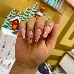 French Tip Gingerbread Nails, Christmas Nails Almond Gingerbread, Candy Cane Heart Nails, Gingerbread And Candy Cane Nails, Gingerbread Nails Christmas, Ginger Bread Nails Design, Gingerbread Nails Acrylic, Gingerbread Christmas Nails, Pink Gingerbread Nails