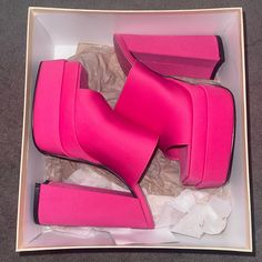 Brand New! Sold Out! 6.5 Inch Heel..Comes With Free Matching Satin Purse Chic Pink Platform Heels, Pink Chunky Platform Sandals For Party, Chic Pink Chunky Platform Heels, Pink Platform Heels For Evening, Pink Wedge Heels With Chunky Platform, Pink Block Heels For Night Out, Pink Platform Heels For Night Out, Evening Pink Heels With Chunky Platform, Coquette Shoes