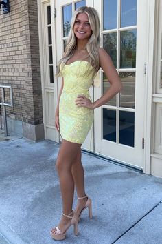 Yellow Strapless Sequin Appliques Bodycon Homecoming Dress VK24050704 Homecoming Dresses Bodycon, Yellow Bodycon Dress, Bodycon Dress Homecoming, Prom Dresses Sparkly, Homecoming Dresses Sparkly, Sequin Homecoming Dress, Sparkly Prom Dresses, Homecoming Dresses Short Tight, Homecoming Dresses Tight