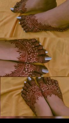 two pictures of feet with henna on them