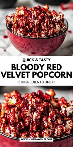 Sink your fangs into bloody red velvet popcorn—a rich and creepy treat for Halloween! Sweet, vibrant, and deliciously spooky. Save this pin for a snack that’s sure to be a hit at your Halloween bash! Halloween Themed Desserts, Halloween Food Snacks, Scary Halloween Food, Crimson Velvet, Halloween Themed Snacks, Spooky Halloween Desserts, Spooky Dinner, Scary Food