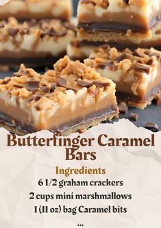 the ingredients for butterfingerer caramel bars are shown