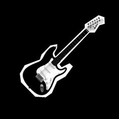 an electric guitar is shown in black and white