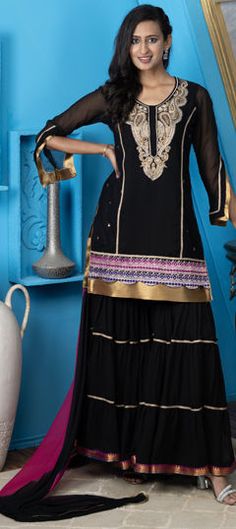 Black and Grey color Salwar Kameez in Georgette fabric with Embroidered, Sequence, Thread work Traditional Black Georgette Salwar Kameez, Festive Black Georgette Salwar Kameez, Black Semi-stitched Salwar Kameez For Party, Unstitched Embroidered Black Salwar Kameez, Black Semi-stitched Georgette Salwar Kameez, Engagement Reception, Reception Lehenga, Wedding Black, Reception Wedding