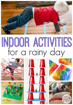 an image of indoor activities for a rainy day with text overlay that reads, outdoor activities for a rainy day