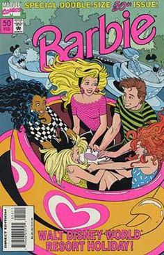 the cover to barbie magazine, featuring three girls in a bumper car