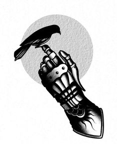 a black and white drawing of a hand holding a bird