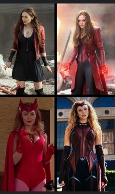 four different pictures of women in costumes from the avengers and spider - man movies, including catwoman