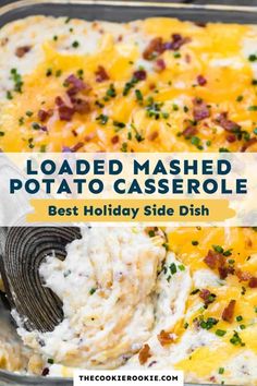 loaded mashed potato casserole with text overlay