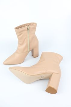 Gorgeous and smooth faux leather wrap the Sophia with a zipper closure and matching block heel. Featuring a classic silhouette to match a number of favorite outifts. Medium width True to size Made in Brazil Boots For Plus Size Women, Fitted Beige Faux Leather Heeled Boots, Chic Beige High Heel Mid-calf Boots, Beige Leather High Heel Mid-calf Boots, Beige High Heel Boots With 4-inch Heel, Leather Mid-calf Boots With Reinforced Heel In Beige, Nude Boots, Faux Leather Boots, Mens Fall