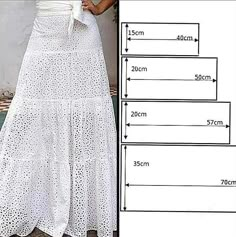 a woman's white skirt with measurements for the waist and bottom, as well as an image of her size