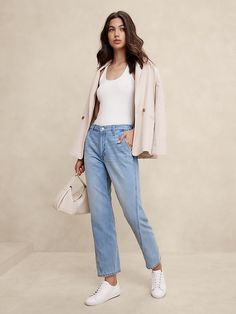 Luxe High-Rise Barrel Jean | Banana Republic Factory Flat Felled Seam, Shank Button, Denim Style, Banana Republic Factory, Water Quality, Premium Denim, Denim Fashion, Modern Woman, Timeless Pieces