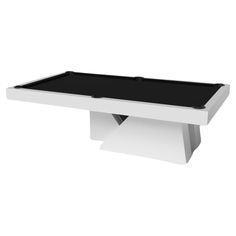 a white and black pool table with an adjustable shelf for the top, on a white background