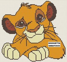 the lion cub from disney's animated movie is shown in this cross stitch pattern