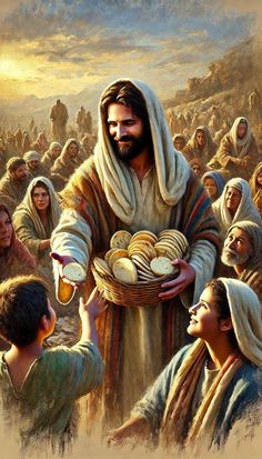 jesus carrying bread to the people