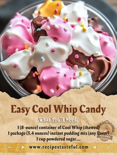 an advertisement for easy cool whip candy