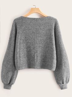 Grey Casual  Long Sleeve Polyester Plain Pullovers  Non-Stretch Spring/Fall Women Knitwear Batwing Sleeve Sweater, Shein Sweater, Lantern Sleeve Sweater, Boat Neck Top, Marled Sweater, Solid Sweaters, Winter Shirts, Boat Neck Tops, Autumn Casual