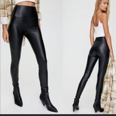 Premium Vegan Leather Keeps Its Shape And Sculpts Yours These Are High-Waisted, Cropped Leggings With A Skinny Leg And Wide Waistband For A Smooth Silhouette. They're Made With Our Premium Vegan Leather, Crafted For Superior Shape Retention, Easy-Care And An Authentic Look And Feel. Nwot Size Large Trendy Non-stretch Full-length Leather Pants, Fitted Faux Leather Leggings For Night Out, Party Faux Leather Leggings, Non-stretch High Waist Sleek Leggings, Fitted Faux Leather Bottoms In Solid Color, Solid Bottoms For Date Night In Fall, Party Leggings For Fall, Solid Color Bottoms For Date Night In Fall, High Waist Stretch Faux Leather Bottoms