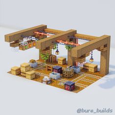 an image of a set of buildings made out of wood and materials that look like legos