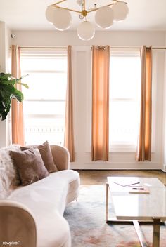 a living room with two couches and a coffee table in front of the window